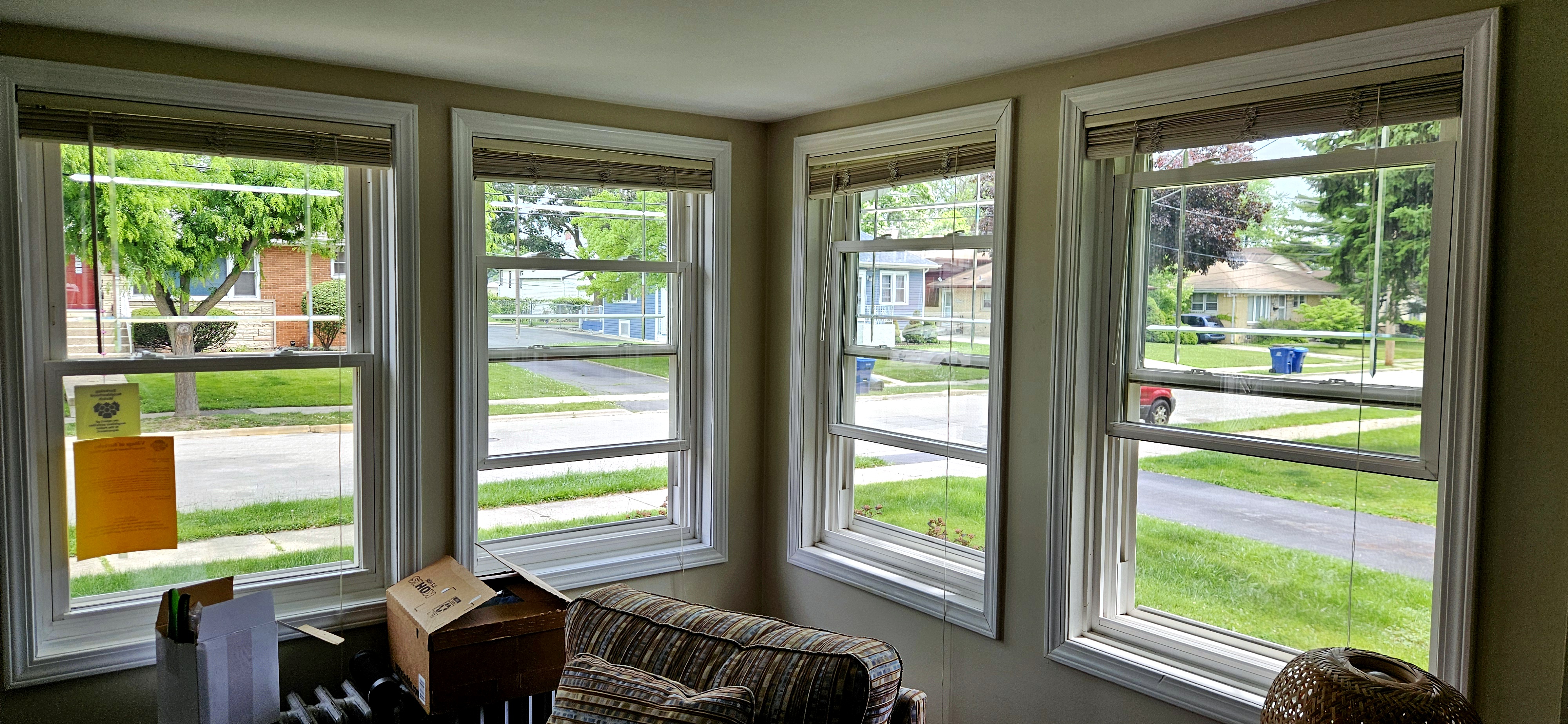 Residential window cleaning job in progress